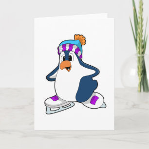 Cartão Pinguim no patinagem de gelo com skates de gelo