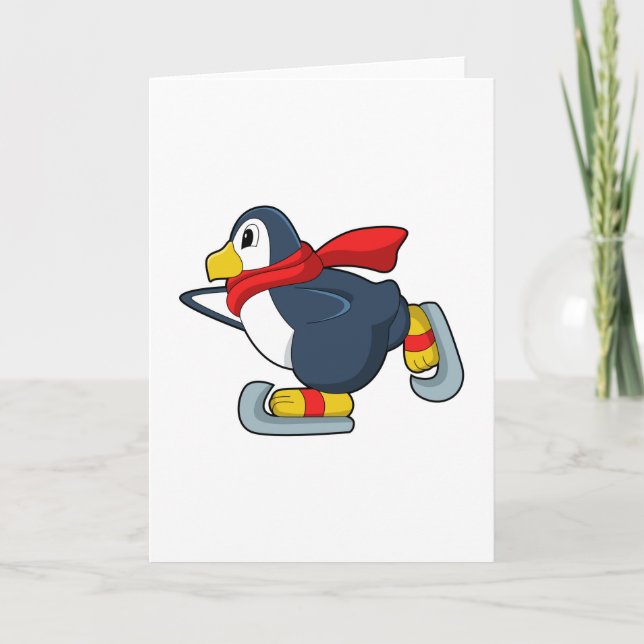 Cartão Pinguim no patins no gelo com patins de gelo.PNG (Frente)