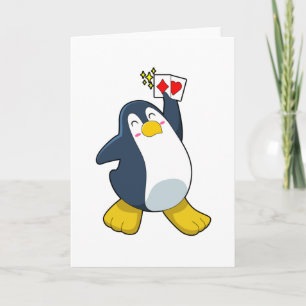 Cartão Pinguim no pôquer com cartas de pôquer