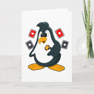 Cartão Pinguim no pôquer com cartas de pôquer