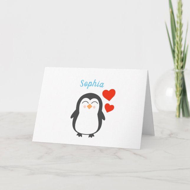 Cartão Pinguim Personalizado Bonito (Frente)