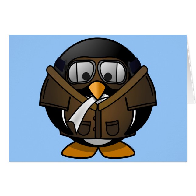 Cartão Pinguim piloto animado pequeno bonito (Frente Horizontal)