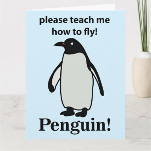 Cartão Pinguim Por Favor Me Ensine a Voar Pinguim Engraça