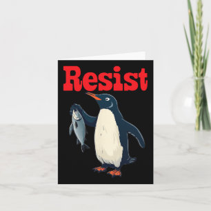 Cartão Pinguim Resistente Segurando Peixe Protesto Gráfic