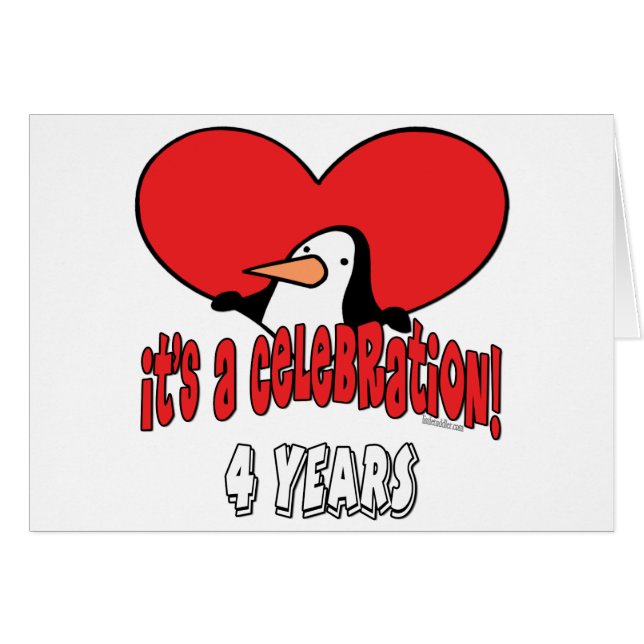 Cartão Pinguim uma celebração de 4 anos (Frente Horizontal)