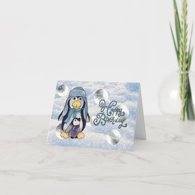 Cartão Pinguin mit Kind Karte (Frente)