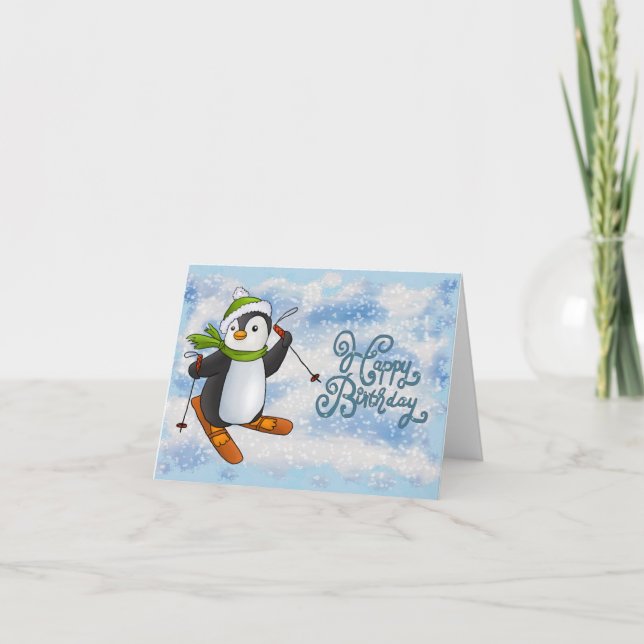 Cartão Pinguin mit Ski Karte (Frente)
