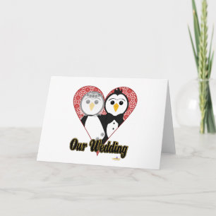 Cartão Pinguins Casando Lace Coração Nosso Casamento