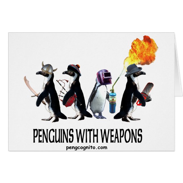 Cartão pinguins com armas (Frente Horizontal)