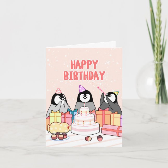 Cartão Pinguins de aniversário felizes (Frente)