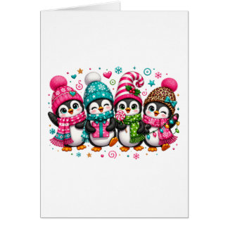 Cartão Pinguins de Natal Adoráveis