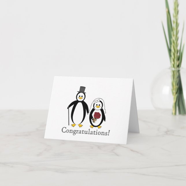 Cartão Pinguins do Aniversário do Casamento (Frente)