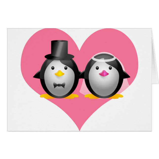 Cartão Pinguins do casamento (Frente Horizontal)