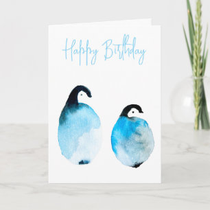 Cartão Pinguins fofos aquarela