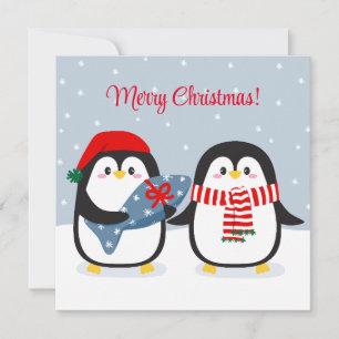Cartão Pinguins fofos com presente