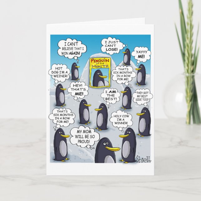 Cartão Pinguins Fofos do Mês. (Frente)