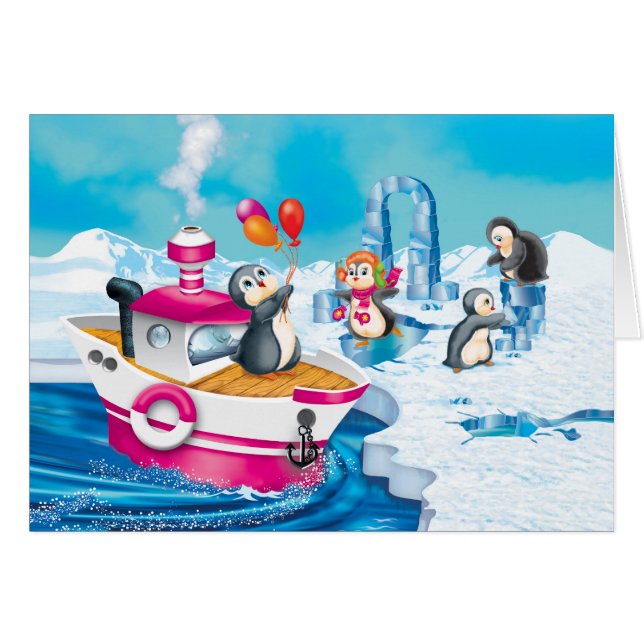 Cartão pinguins na Antártica (Frente Horizontal)