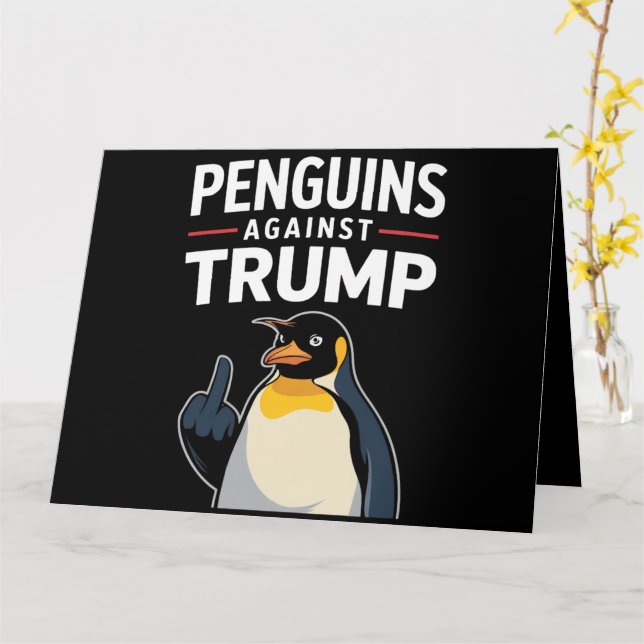 Cartão Pinguins Para Cima Resistem Pinguins Contra Trump (Flor Amarela)