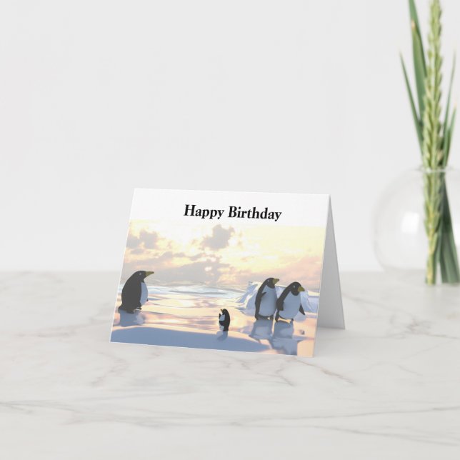 Cartão pinguins se resfriando em um bote de gelo (Frente)