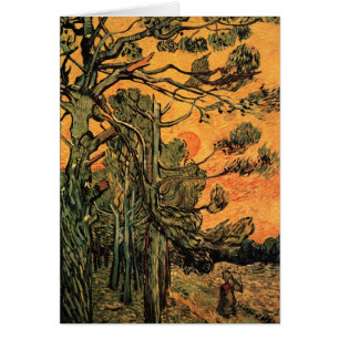 Cartão Pinhas Vermelhos Céu Pôr do Sol por Vincent van Go