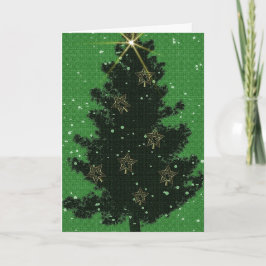 Cartão Pinheiro de Natal Verde Estrelas Douradas Natal El