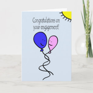 Cartão Pink and Blue Ballon Engagement Congratulations