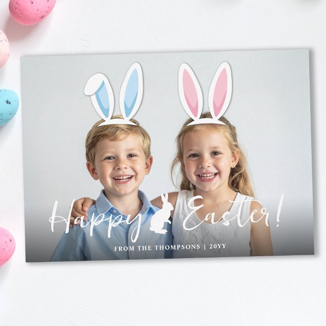 Cartão Pink And Blue Bunny Ears Easter Photo Overlay (Criador carregado)