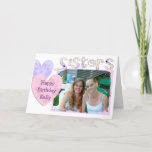 Cartão Pink and Purple Happy Birthday Card for Sister<br><div class="desc">Pink and Purple Happy Birthday Card for Sister

Personalize this card by adding your favorite picture of you and your sister!</div>