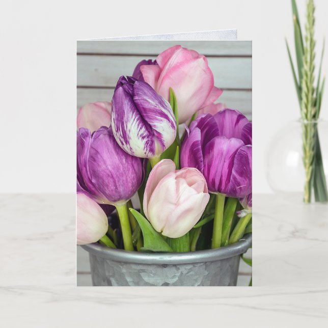 Cartão pink and purple tulip bunch (Frente)