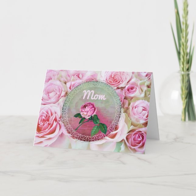 Cartão Pink Bed of Roses Mother's Day (Frente)