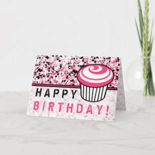 Cartão Pink & Black Paint Splatter Birthday Card