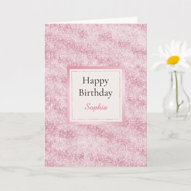 Cartão Pink Blush Glitter Birthday (Planta pequena)