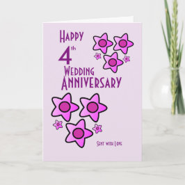 Cartão Pink bold flower design 4th wedding anniversary