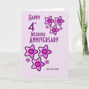 Cartão Pink bold flower design 4th wedding anniversary