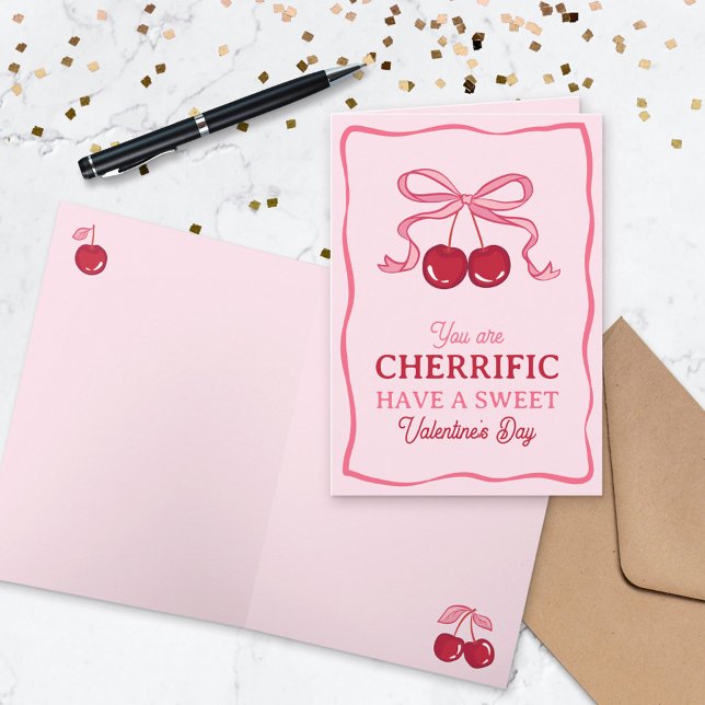 Cartão Pink Bow Cherry You Are Cherrific Valentine's Day (Criador carregado)