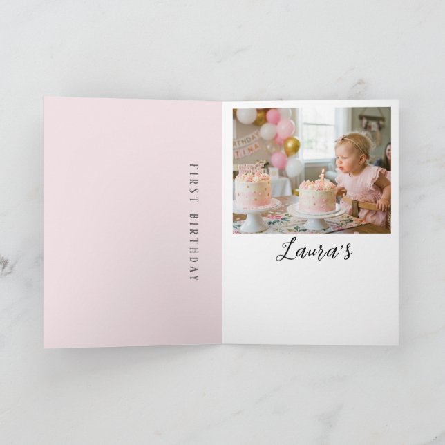 Cartão Pink Bow Girl First Birthday Party Thank You Card (Interior)