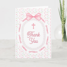 Cartão Pink Bow Ribbon Frame Floral Religious Thank You