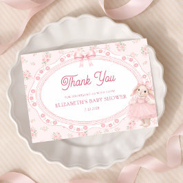 Cartão Pink Bunny Preppy Baby Shower Thank You Card