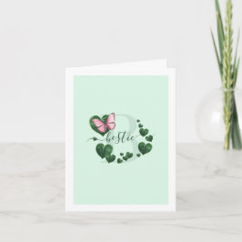 Cartão Pink Butterfly with Heart Leaves Bestie Card