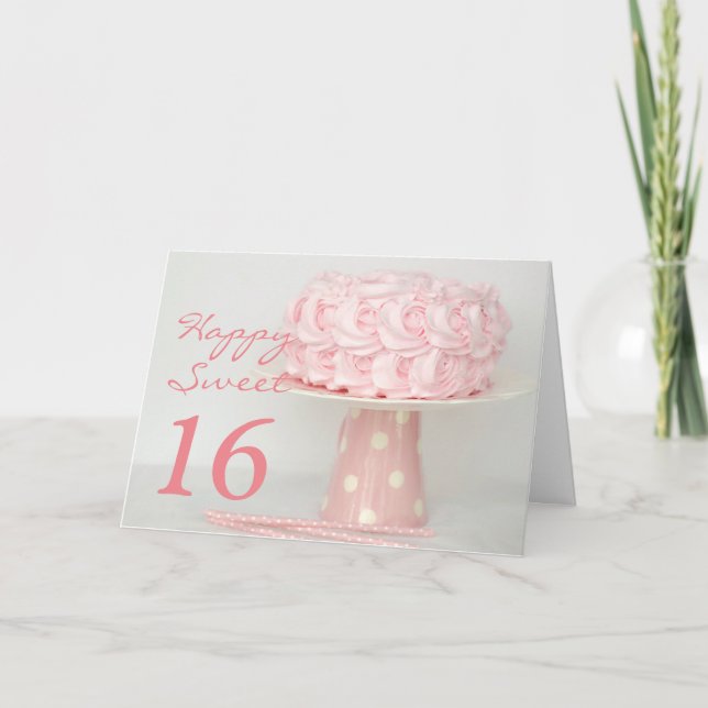 Cartão Pink Cake Happy Sweet 16 Birthday Greeting Card (Frente)