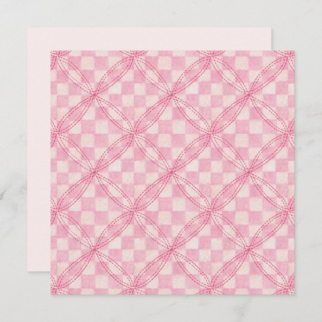 Cartão PINK CHECK QUILT - Placa plana II Quadrada de 5,25 (Frente/Verso)