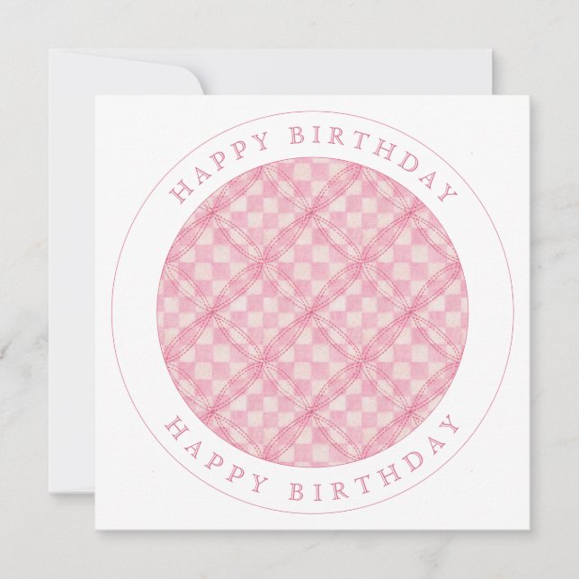 Cartão PINK CHECK QUILT Square Flat Birthday Card (Frente)
