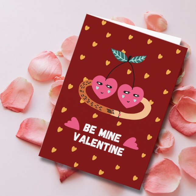 Cartão Pink Cherries Be Mine Valentine's Day Photo Custom (Criador carregado)