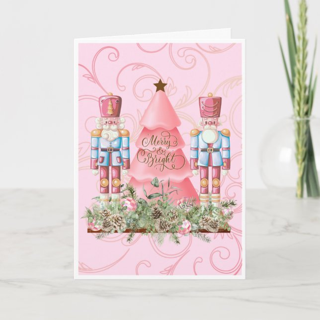 Cartão Pink Christmas Nutcracker and Tree Christmas Card (Frente)