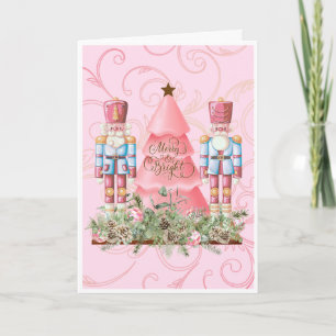 Cartão Pink Christmas Nutcracker and Tree Christmas Card