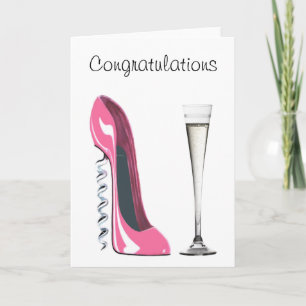 Cartão Pink Corkscrew Stiletto Shoe and Champagne Flute