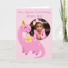 Cartão Pink Dinosaur 4th Birthday Card