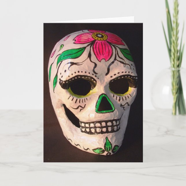 Cartão Pink Dogwood Day of the Dead Mask Card (Frente)