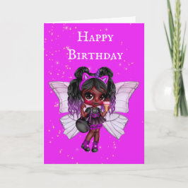 Cartão Pink fairy African American cute girl birthday