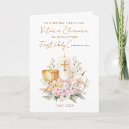 Cartão Pink First Holy Communion Chalice Candle